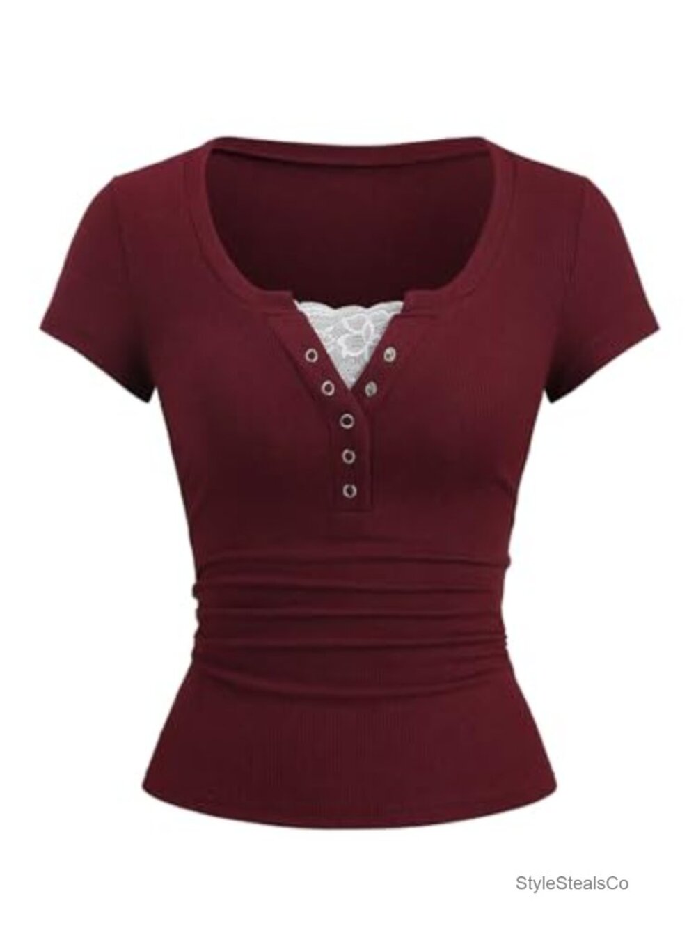 SweatyRocks Women's Y2K Lace Trim Button Up Henley Top